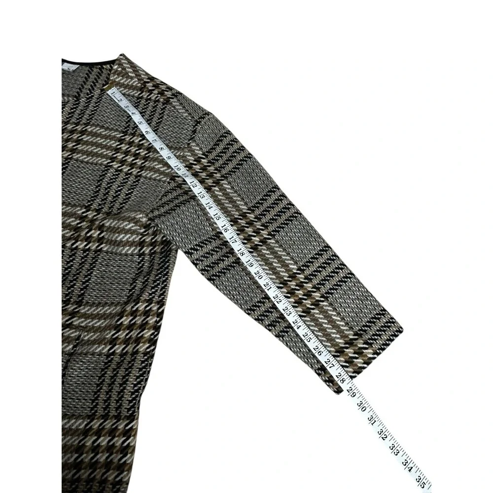 J Jill Women's 3XL Wool Blend Oversized Plaid Snap Jacket Brown Longline Preppy‎